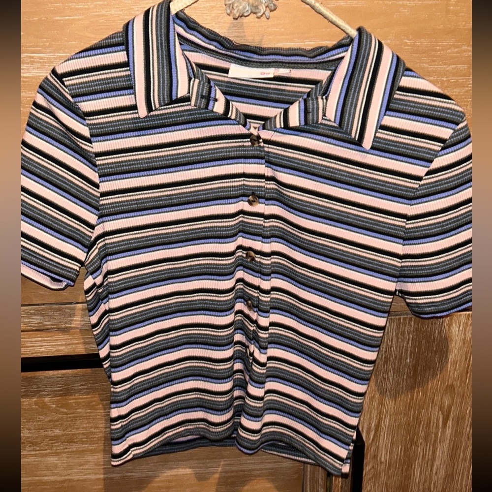 Multi colored button up collared top